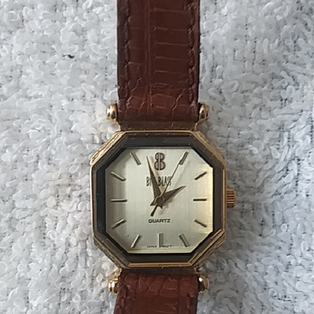 Bill Blass Gold-Tone Watch with Brown Leather Strap